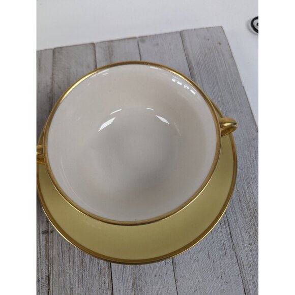 Flintridge Sylvan China Cream Soup Cup Bowl Saucers Set 2 California Yellow Gold - Picture 4 of 13